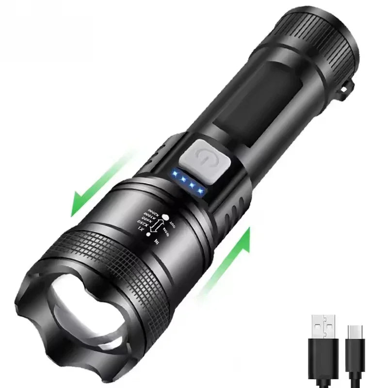 2000LM LED Tactical Flashlight – USB-C Rechargeable Zoomable Torch