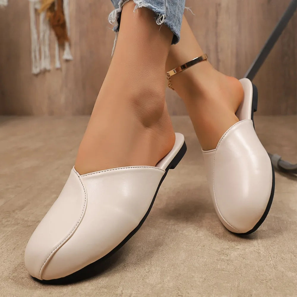 Women Slippers Handmade Flat Bottom Leather Home Big Sandals Zpaxo 38 beige