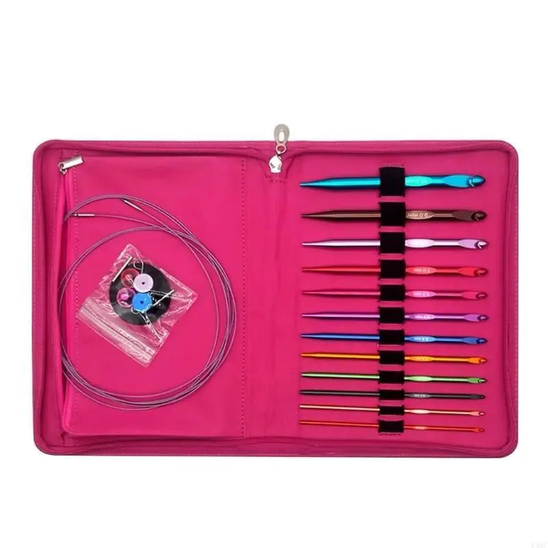 12Pair Aluminum Interchangeable Circular Knitting Needle Leather Case