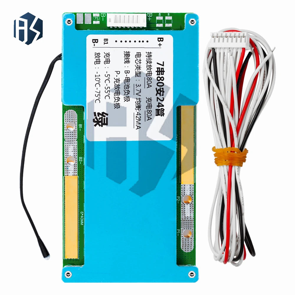 ‌7S 24V 80A-120A Li-ion/LMO Ternary Lithium Battery BMS – 18650 Cell Protection Board with Balancing, Thermal Management Zpaxo