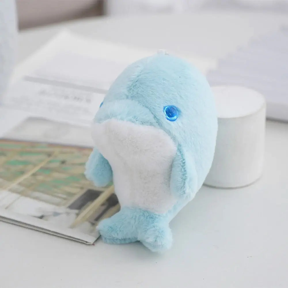 Cute Dolphin Doll Keychain Dolphin Soft Fluffy Pom Pom Whale Key Ring Fluffy Cute Cute Dolphin Pendant Decoration Zpaxo blue-chain