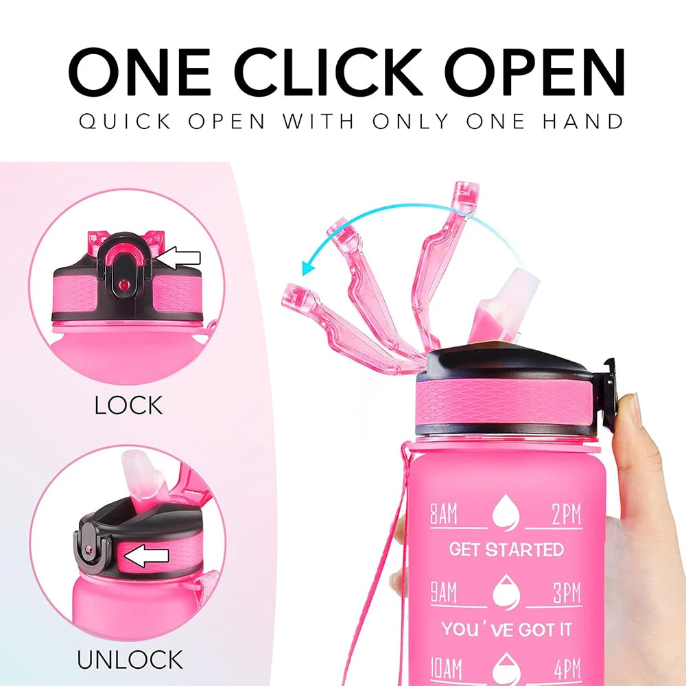 1000ml Water Bottle with Time Scale Straw for Outdoor Sports Plastic Gradient Color Leak Proof Water Bottle Zpaxo