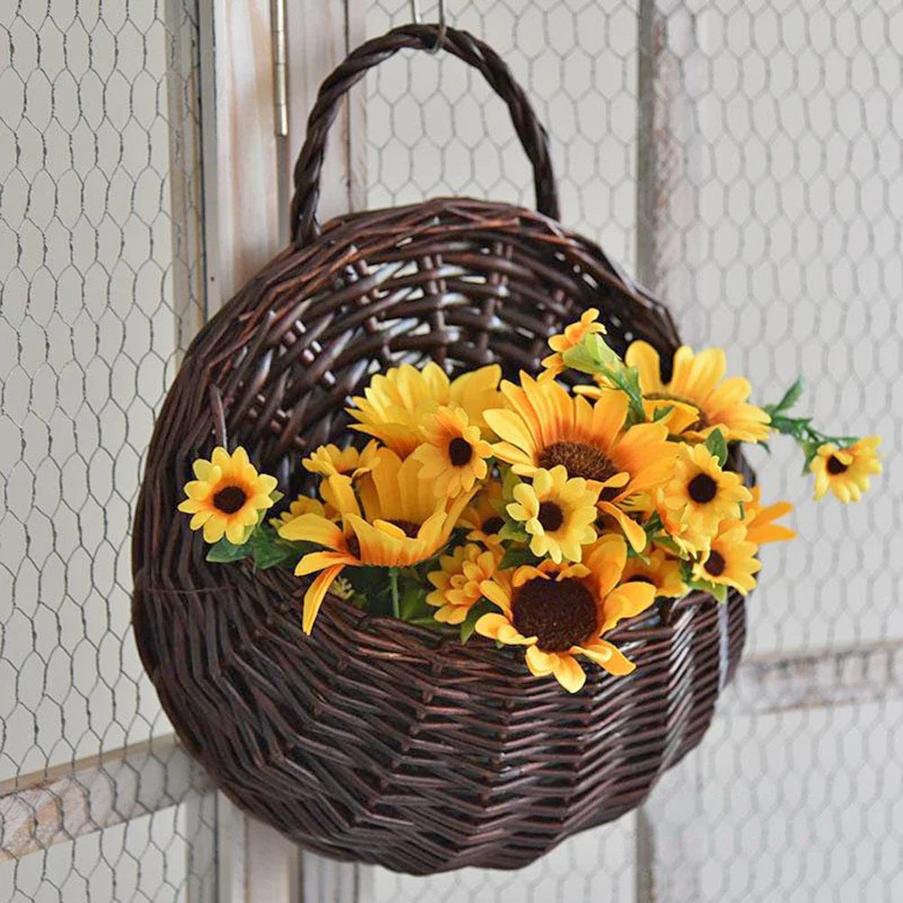 1/2pcs Handmade Woven Flower Basket Wall Hanging Wicker Rattan Garden Flower Pot Plant Basket Flower Vase Garden Balcony Decor Zpaxo