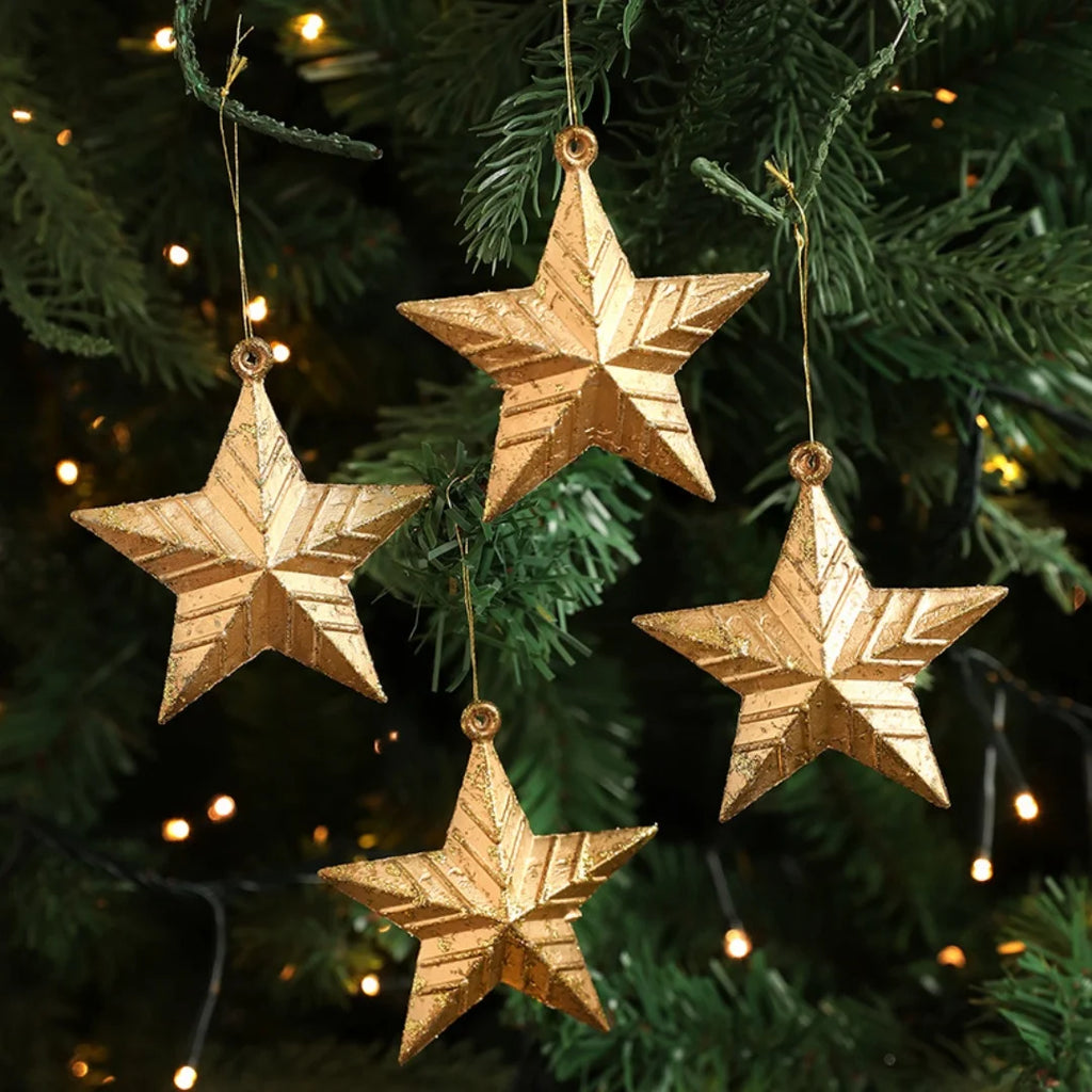 Gold Glitter Pine Cone & Star Christmas Tree Ornaments