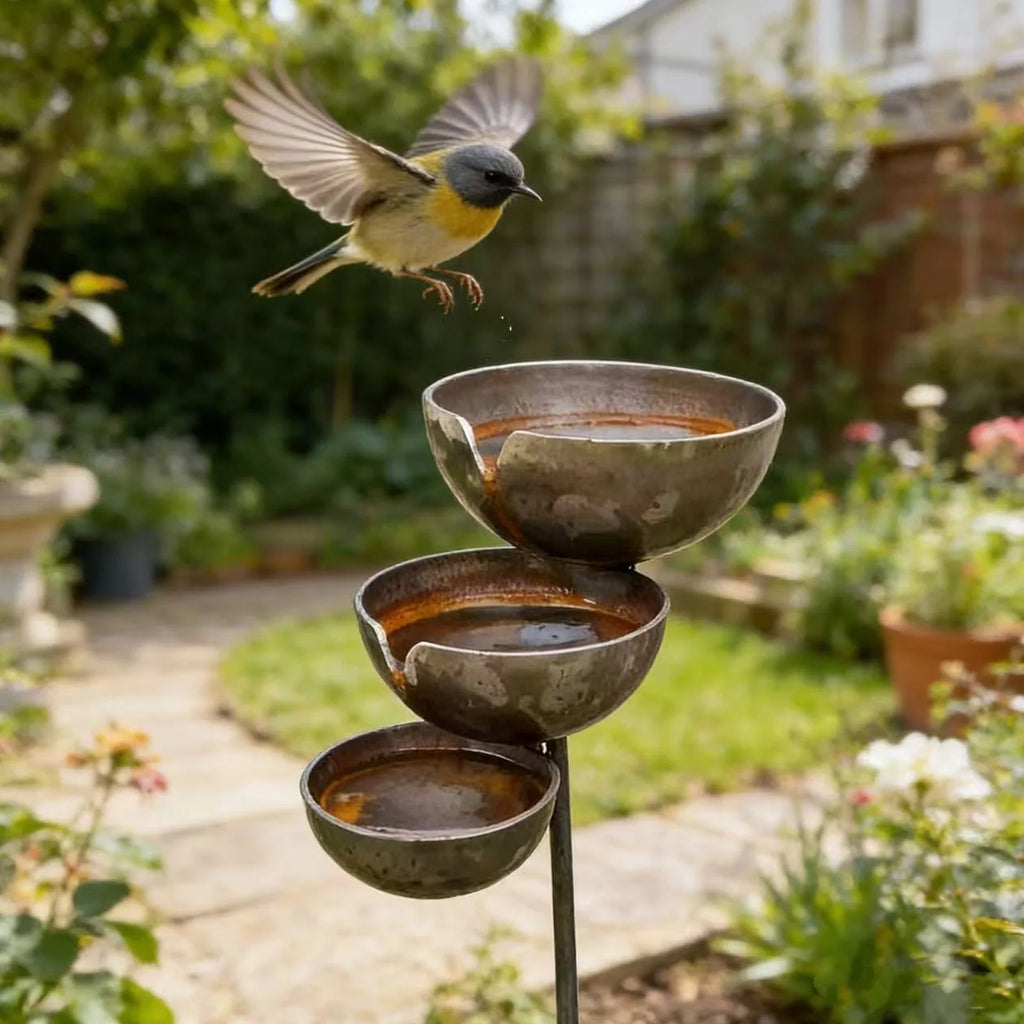 3-Layer Rain Catcher Garden Stake with Metal Stake Bird Bath and Bee Watering Station Garden Drinker for Outdoor Yard Art Decor Zpaxo