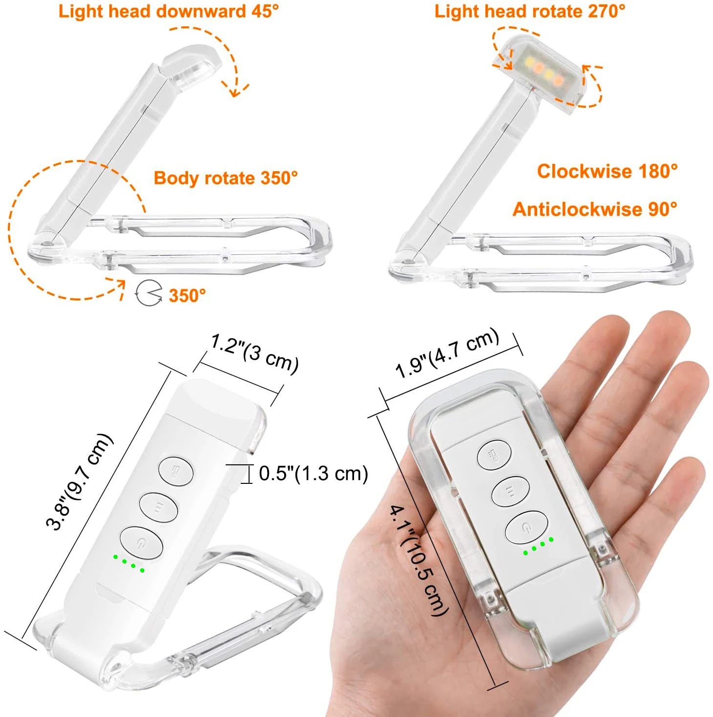 USB Rechargeable LED Book Reading Light Dimmable Night Lights Clip Zpaxo