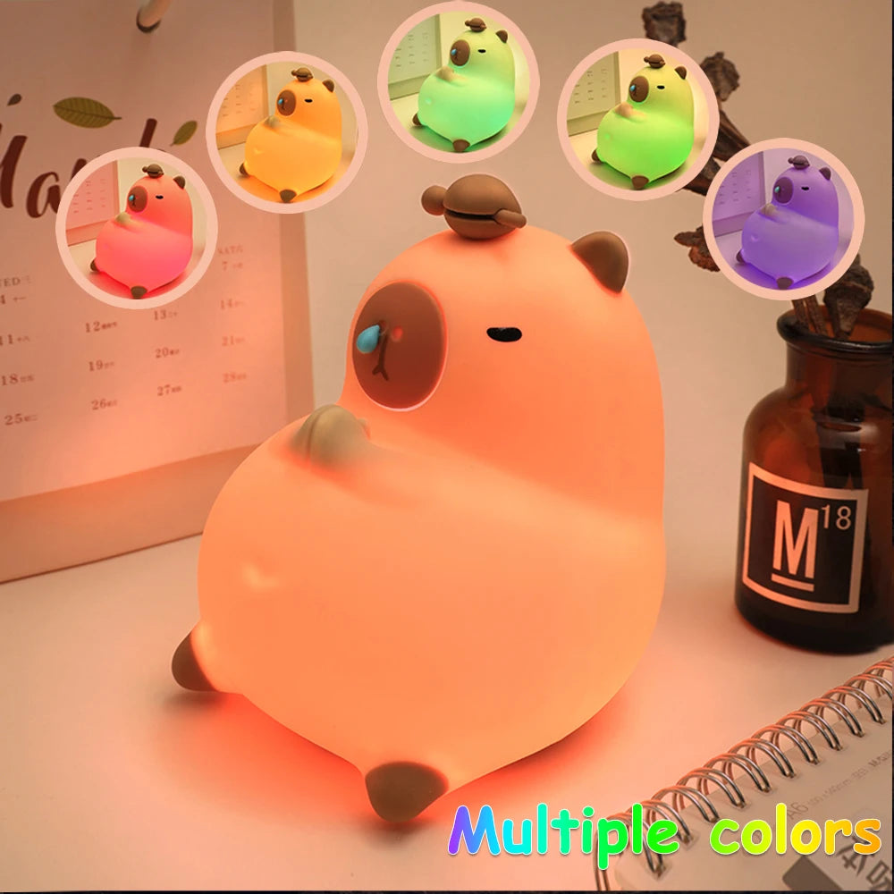 Cute Cartoon Capybara Silicone Night Light USB Rechargeable Timing Dimming Sleep Night Lamp for Children's Room Decor Zpaxo