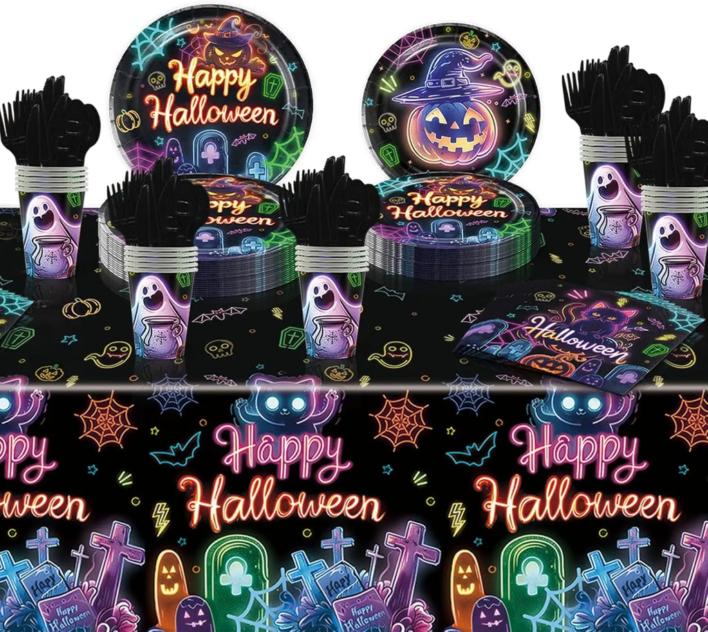 Glowing Disposable Halloween Tableware Complete Fluorescent Plates