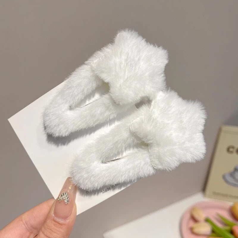 Plush Star Hair Clips Women Blocking Bangs Soft Accessories Girls Zpaxo white Star-2pcs