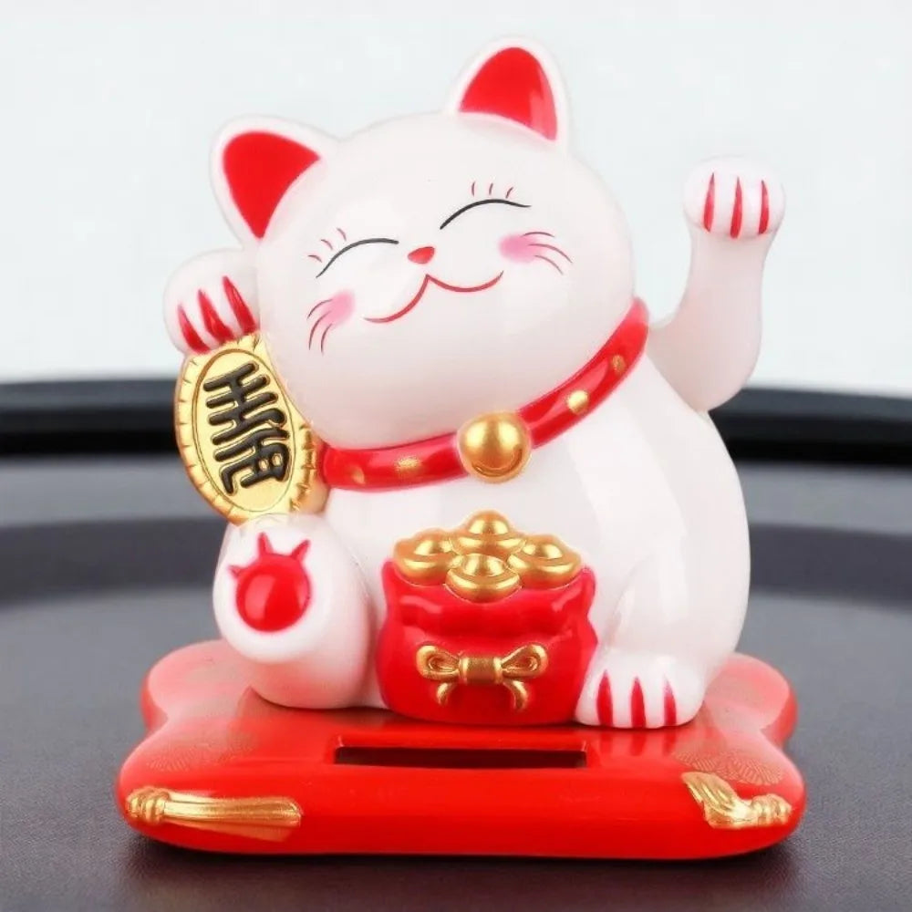 Solar Powered Lucky Beckoning Cat Decoration Mini Waving Wealth Hand Zpaxo