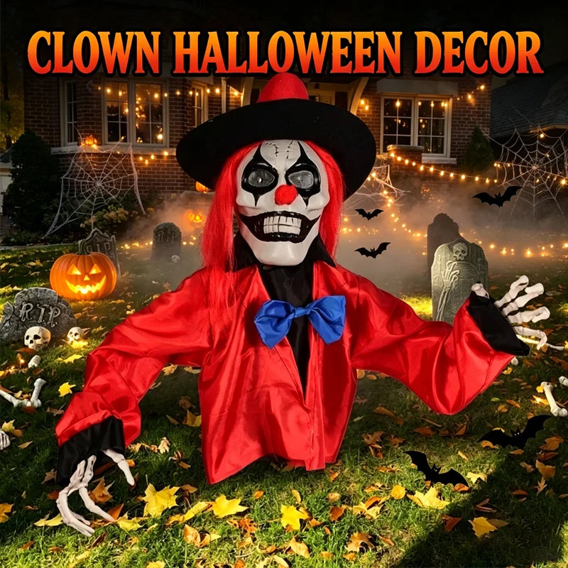 Spooky Clown Ghost Lawn Stake Glowing LED Eyes Creepy Halloween Yard