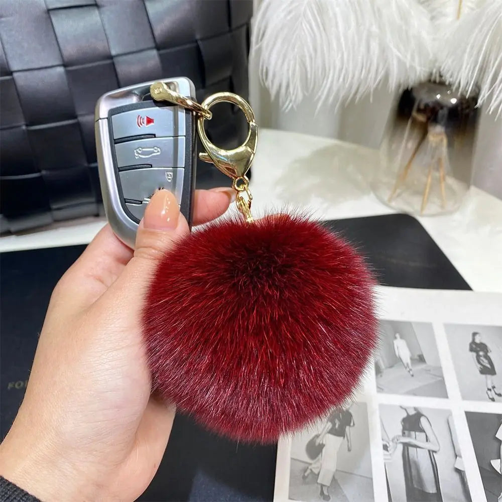 Fluffy Soft Pompom Ball Keychain Bag Ornament Hanging Decoration Fur Ball Keyring Backpack Bag Charm Fur Pendant Jewelry Gifts Zpaxo Wine red