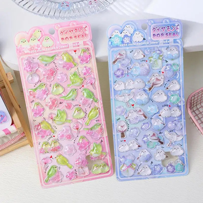 3D Kawaii Chickadee Stickers – 4-Pc Scrapbook Decal Set
