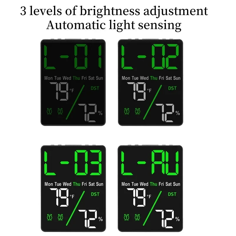 Digital Alarm Clock Desktop 3-Level Brightness Dimmable Led Electronic Wall Clock Temperature and Humidity Display Table Clock Zpaxo