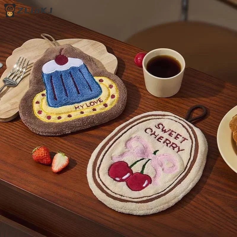 ▶1PCS Cute Cheese Bread Cake Shape Super Water-absorbing Soft Hand Towel For Bathroom Kitchen Washing Hands Cloth Zpaxo