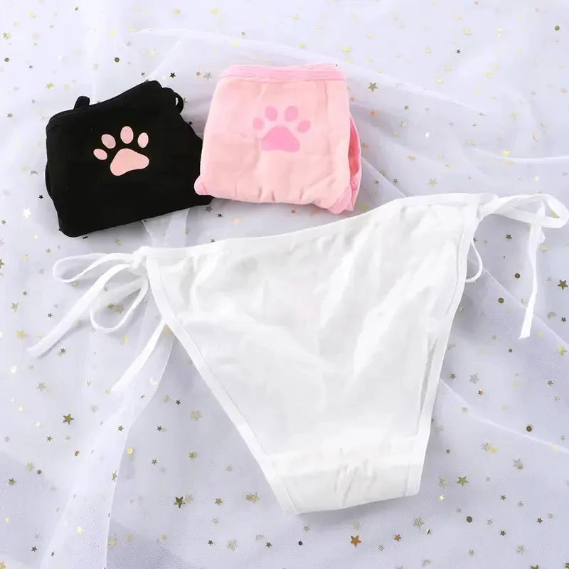 Women's Cat Claw Bowknot Low-Rise Briefs – Breathable Panties