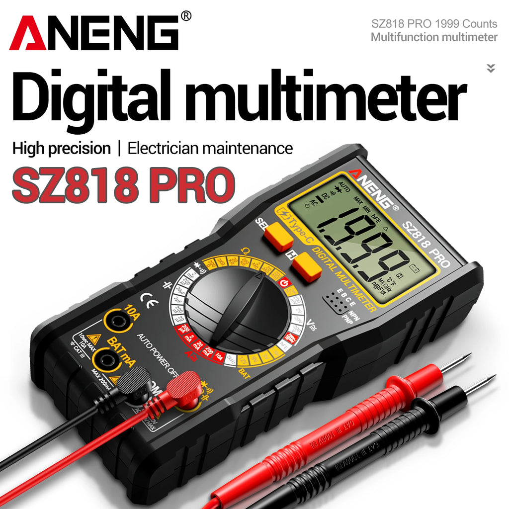Multi Purpose Meter ANENG SZ818 1999 Counting Type-c Rechargeable NCV