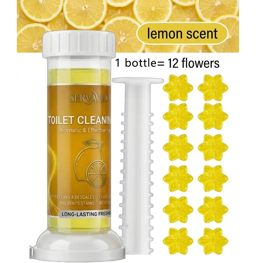 SERVAVEXA 5Pcs Toilet Cleaning Gel Kit Aromatic Flower Needle Stamp Cleaner Deodorizer Removes Stains & Limescale Fresh Scent Zpaxo Yellow flower