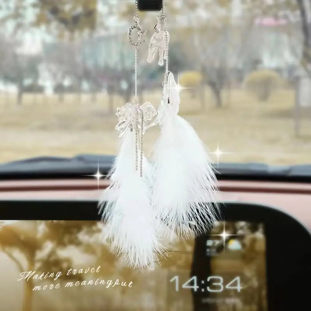 Soft Double Bow Feather Car Pendant Elegant Pony Feathers Pendants Zpaxo