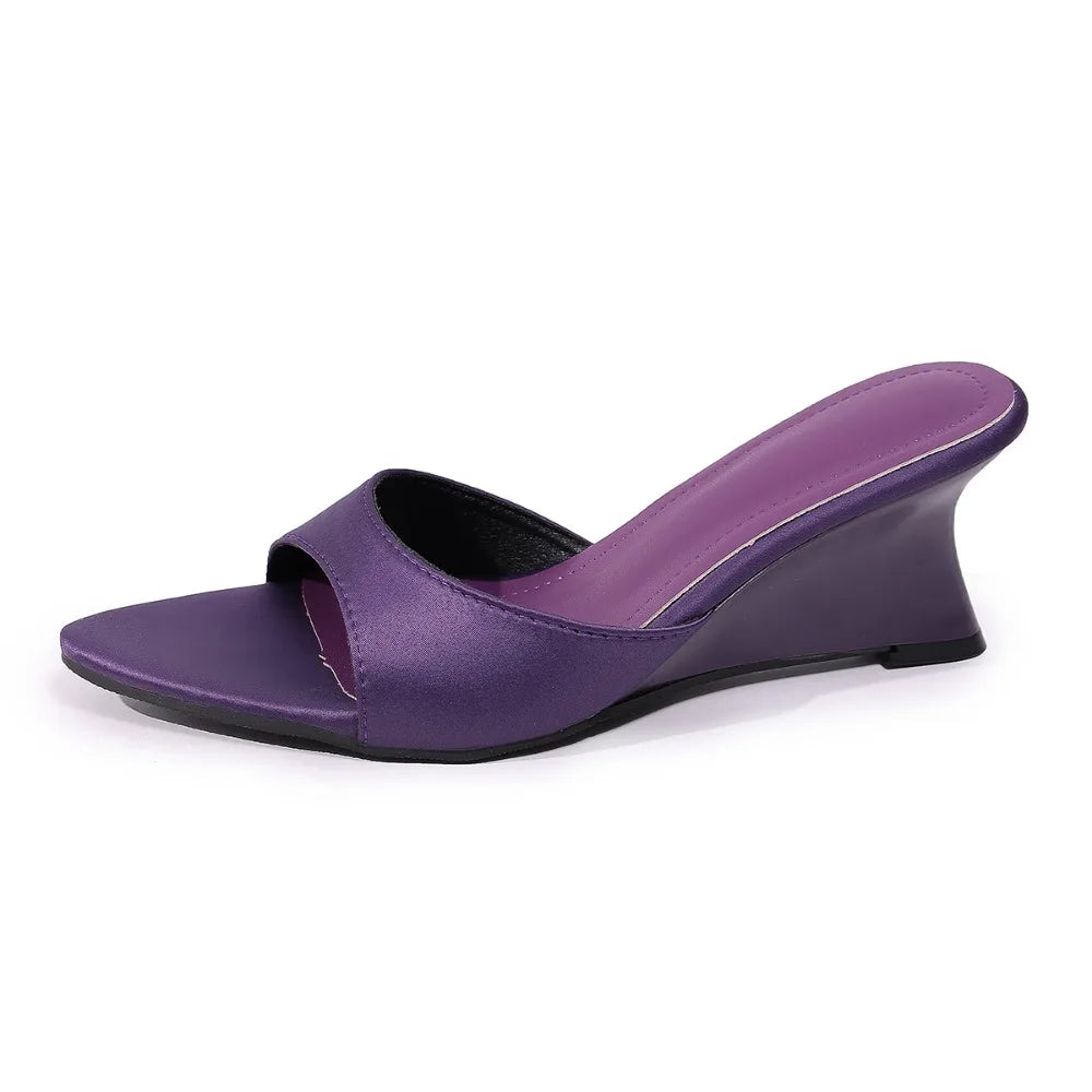 Pointed Toe Women Slippers Wedges Mid Heels Shoes Designer Sandals