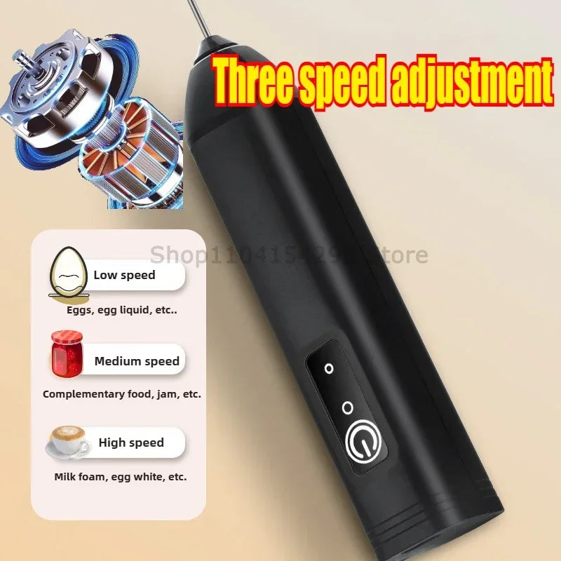 MINI Milk Frother USB Rechargeable 3 Speeds Foam Maker Coffee Whisk Mixer Electric Handle Blender Egg Beater Zpaxo
