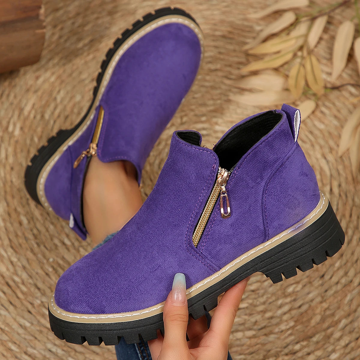 Women Boots Plus Size Platform Shoes Women Simple and Stylish Boots Thick Sole Ankle Boots Fashion Comfortable Shoes for Women Zpaxo PURPLE 43