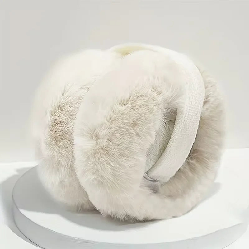 Soft Plush Ski Ear Warmer Warm Earmuffs for Adult Fashion Solid Color Earflap Protection Ear-Muffs Ear Cover Skate Ski Protector Zpaxo white