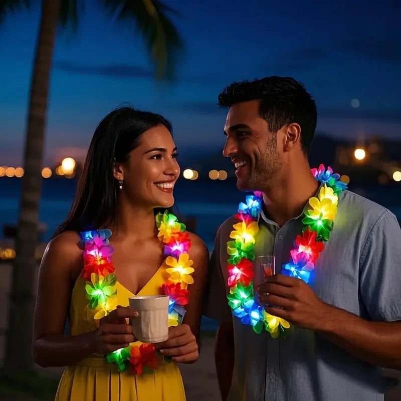 LED Hawaii Leis Flower Wreath Glow Necklace Dark Suitable Birthday