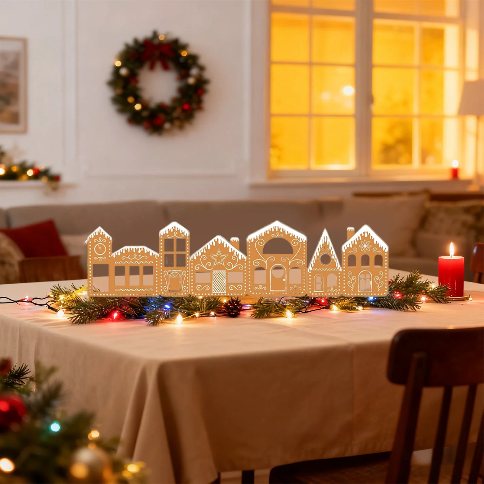 Christmas Village Buildings Cardboard String Lights LED Lighted