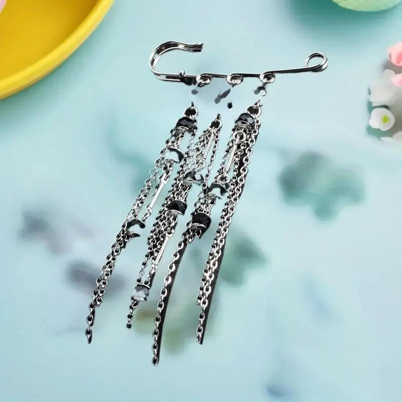 Unique Women's Pearl Chain Tassel Brooch Perfect Accessory Clothing Zpaxo