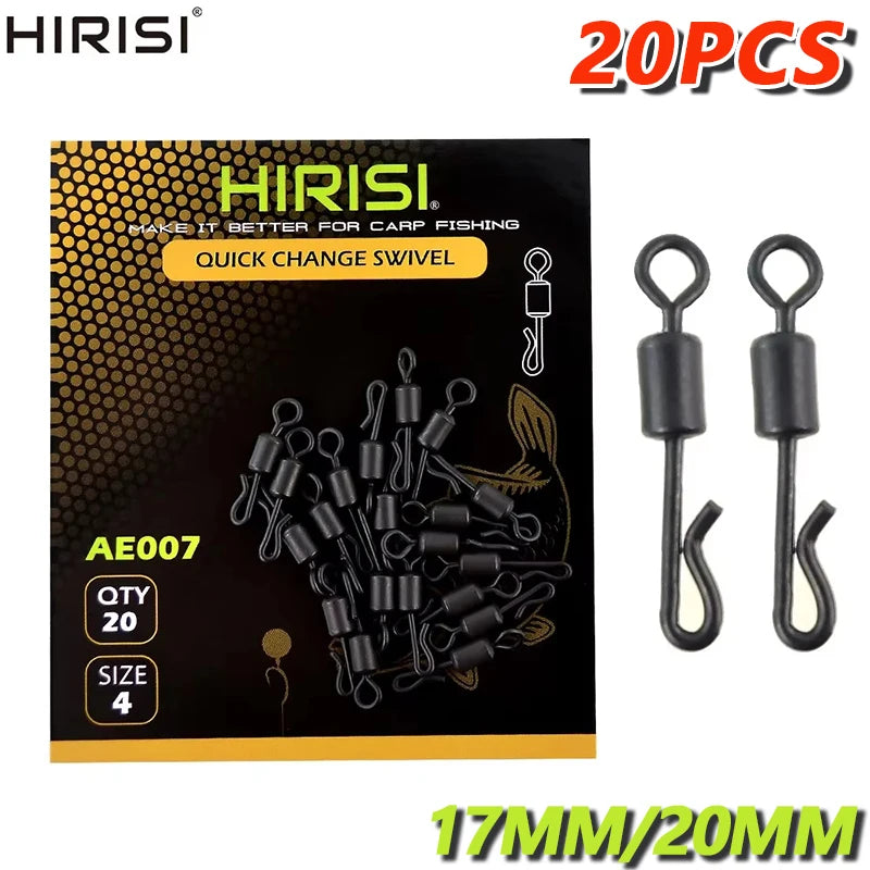 HIRISI Carp Fishing Swivels Quick Change Matt Black for Carp Fishing Rig Fishing Terminal Tackle Pack of 20 Zpaxo