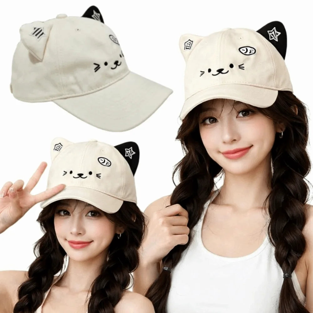 Cute Cat Ears Baseball Cap UV Protection Thin Sun Hat Breathable Adjustable Duckbill Cap Women Spring Summer Zpaxo