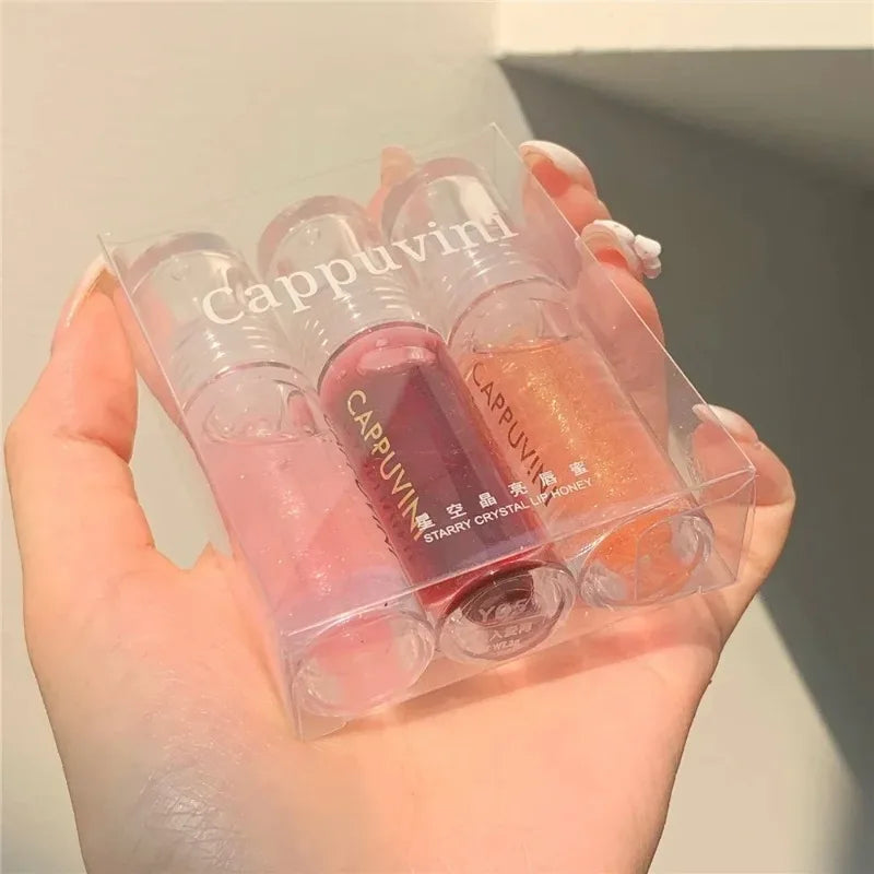 Water Light Lip Gloss Moisturizer Transparent Jelly Mirror Crystal Zpaxo 3Pcs-A