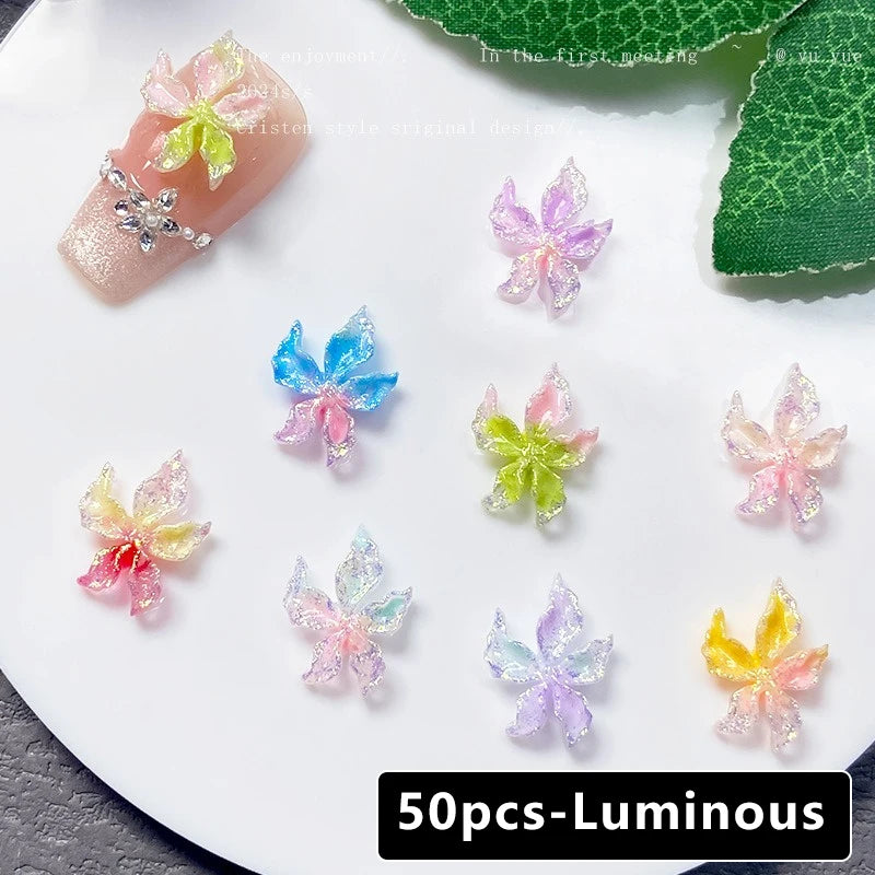 Mixed 3D Resin Gradient Colorful Transparent Luminous Lily Nail Art Decoration Bizarre Style Flower Nail Charms for Manicure DIY Zpaxo 01 Random color