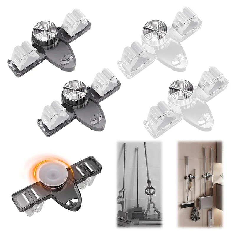 Broom Holder Mop Hanger, No Punching Required Broom Hanger Organizer For Bathroom, Kitchen, Office(4 Pcs)M12K Zpaxo
