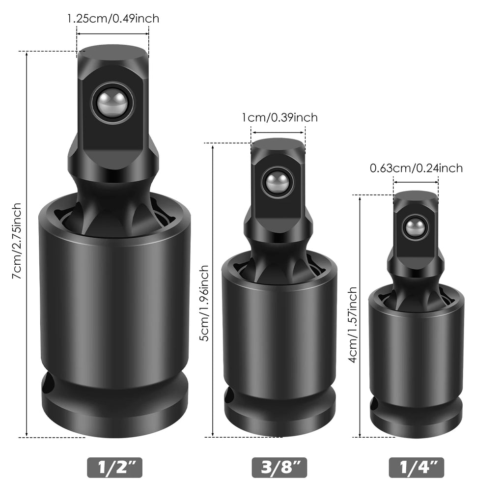6/3Pcs 360 Degree Impact Universal Joint Swivel Socket Set Electric Wrench Swivel Socket Adapter 3/8inch 1/2inch 1/4inch Tool Zpaxo