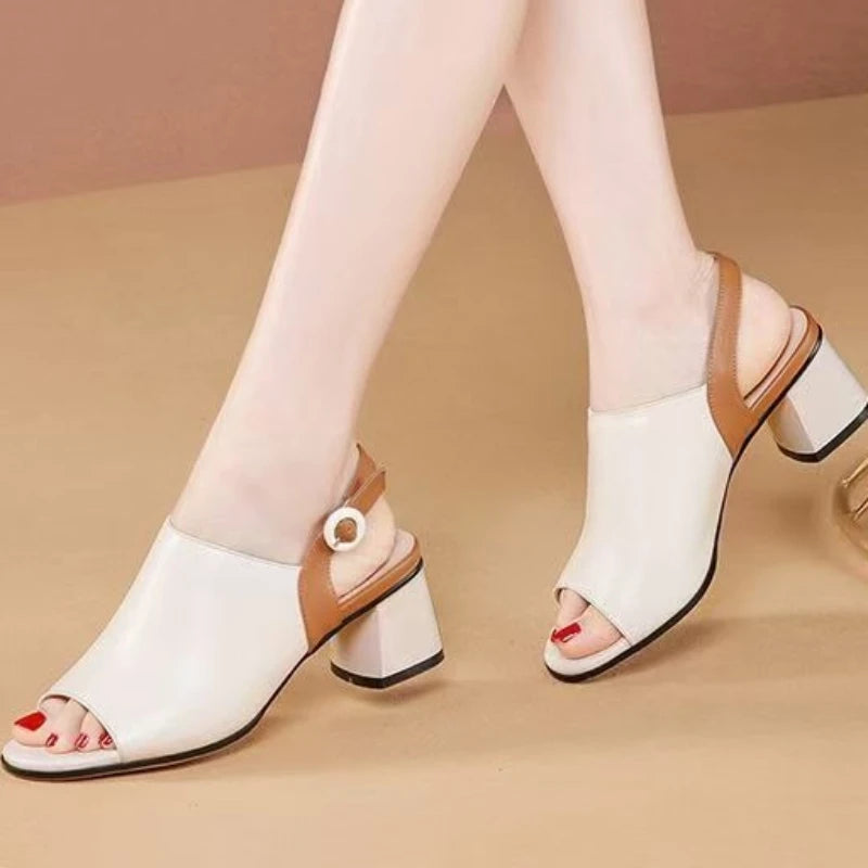 Women's Fish Mouth Peep Toe Summer Block Heel Soft Sole Sandals Women Zpaxo