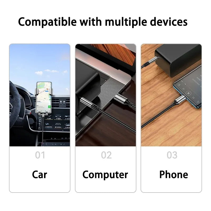 C Jack Audio Adapter Aux Cable Iphone Xiaomi Huawei Car Speaker