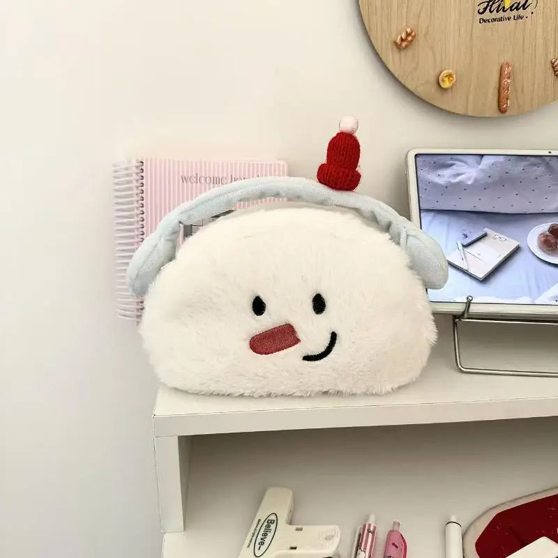 Cute Cartoon Snowman Plush Pen Case Kawaii Large Capacity Stationery Bag Multi-functional Storage Bag Stationery Supplies Zpaxo