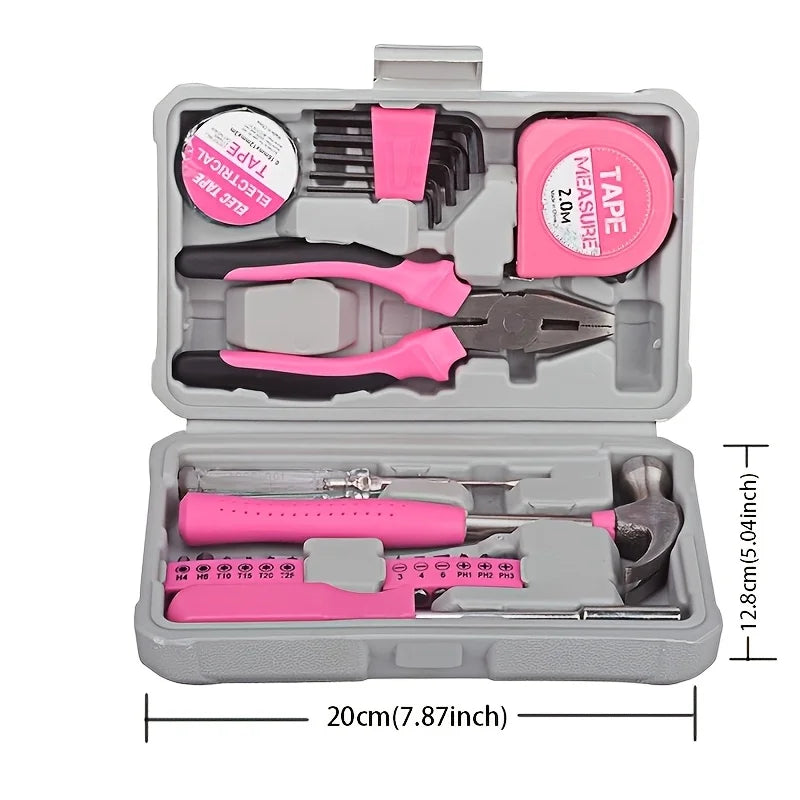 24pcs Pink Home Tool Kit Set | Portable Compact Case, Basic Hand Tools for Women DIY Household Repair, Complete Gift Idea Zpaxo