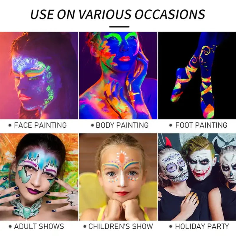 8 Face Body Paint Palette UV Glow-in-the-dark Water-based Neon Zpaxo