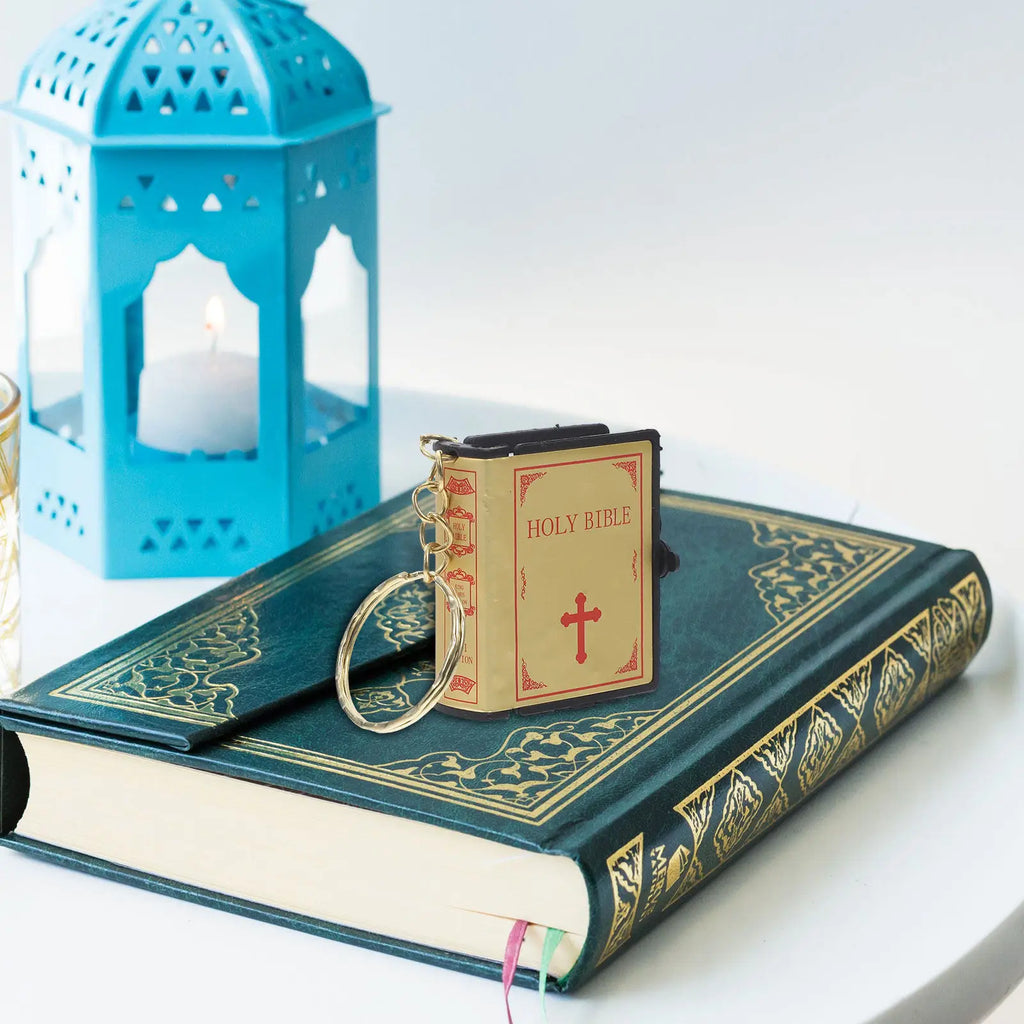 Bible Key Ring Miniature Book Pendant Religious Keychain Decoration