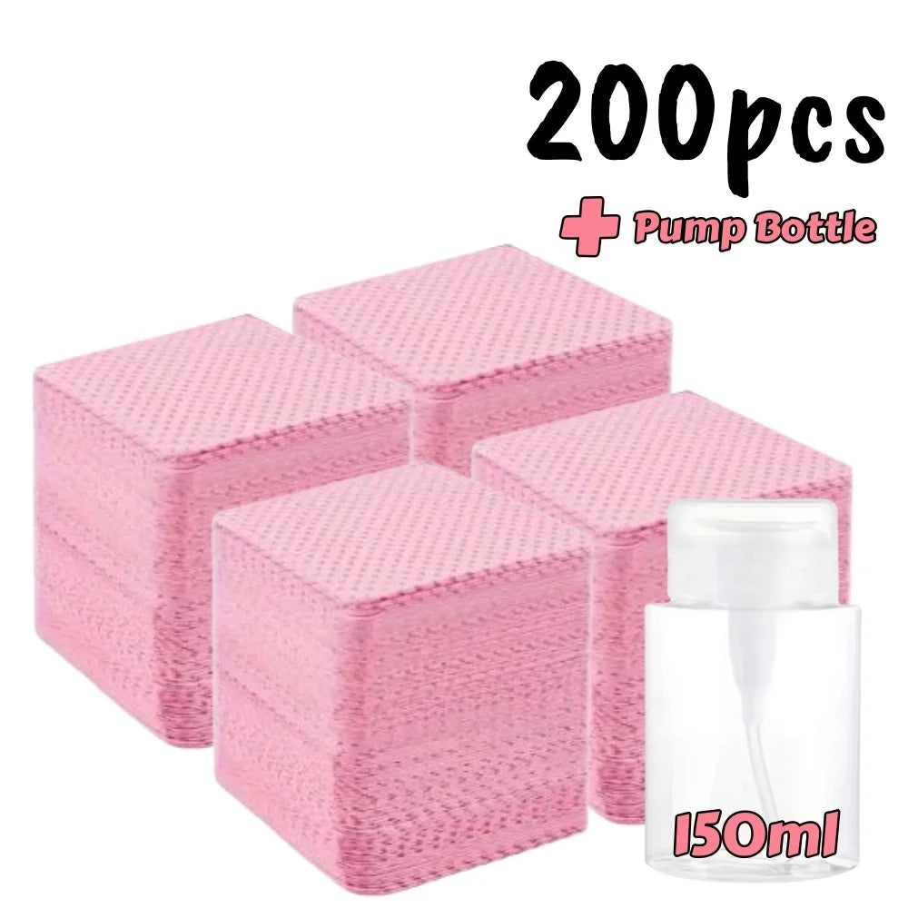 20-600pcs Lint-Free Nail Wipes Gel Cleansing Tissues Aluminum-Free Nail Polish Remover Pads for Nail Beauty Cleaning Care Tool Zpaxo P200pcs 150ml bottle