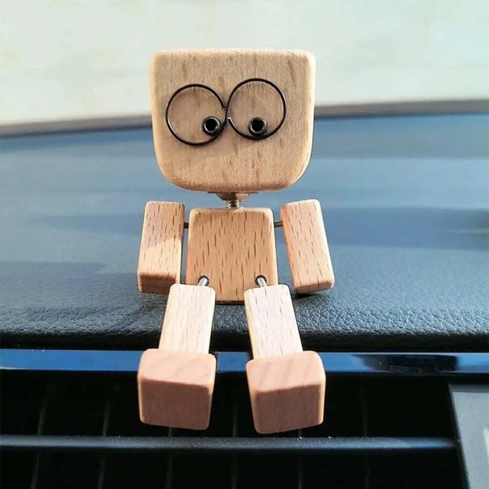 Leg-Shaking Wooden Man Car Dashboard Figurine | Magnetic Decor Car Dashboard Ornament Zpaxo