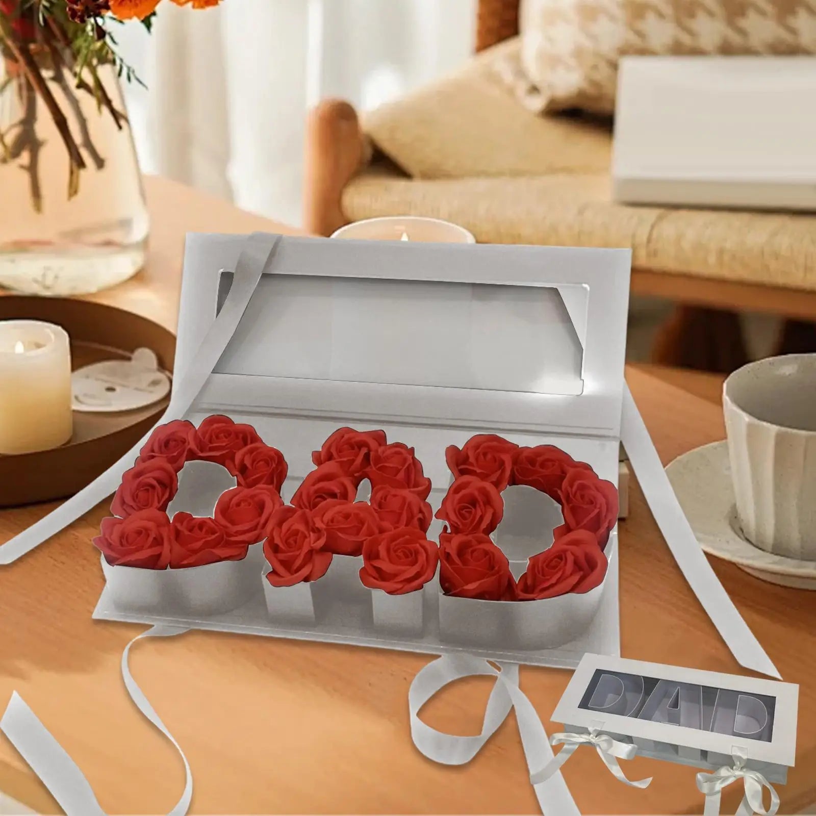 Dad Letter Shaped Empty Flower Box Father's Day Floral Packaging for Celebrations Parties DIY Decor Valentines Anniversary Zpaxo WHITE