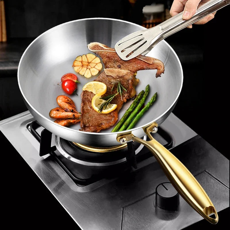 316 Stainless Steel Non-Stick Frying Pan 26/28cm Wok Skillet Stainless Steel Skillet Zpaxo