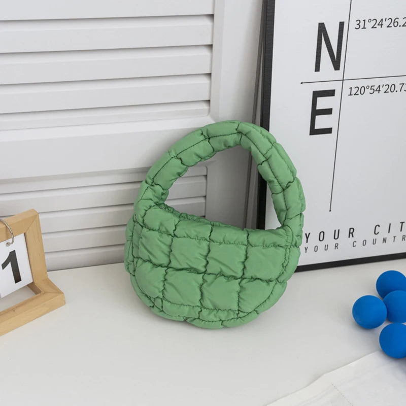 Fashion Mini Puffer Tote Bag Quilted Circle Phone Purse Elegant Zpaxo A12