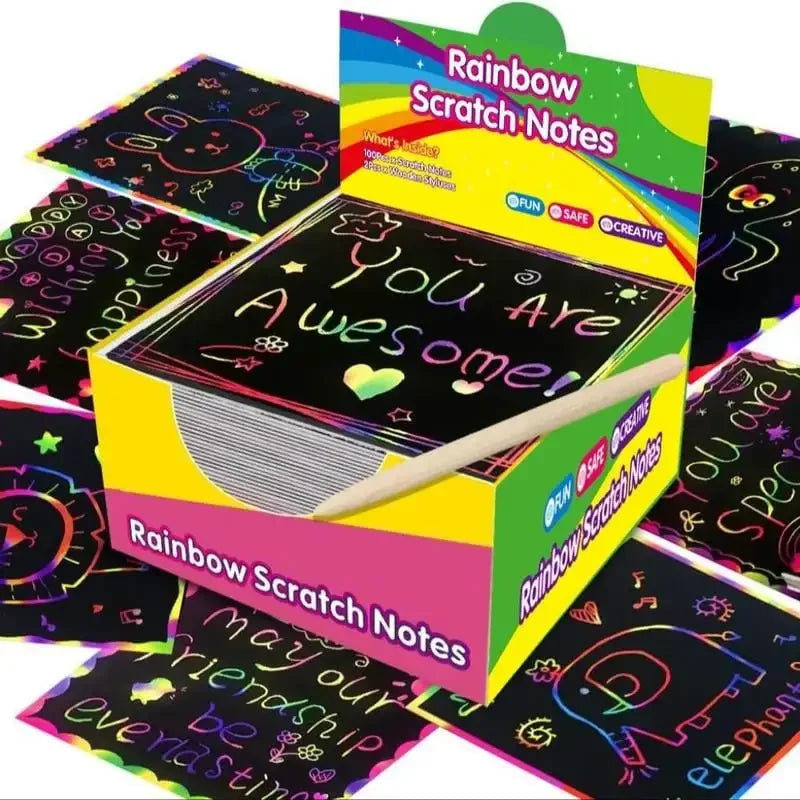 50 100 150 Sheets Magical Scratch Memo Boxes Rainbow Mini Art Notes