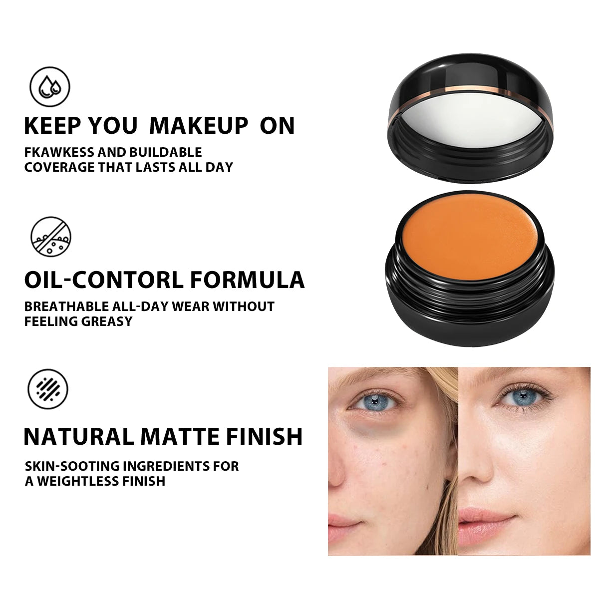Concealer Waterproof Sweat Proof Light Long-lasting Covers Flaws Dark Zpaxo