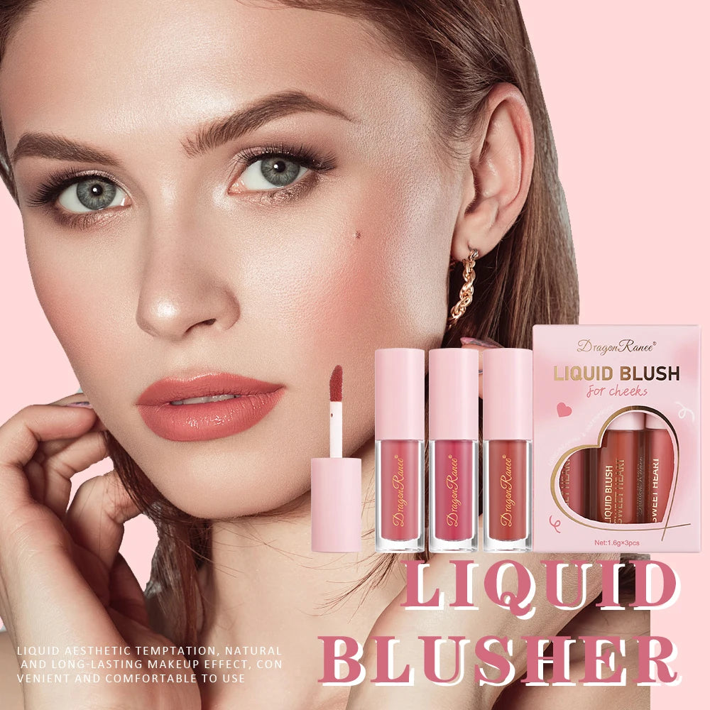 Three-Piece Set of Matte Liquid Blush, Natural Highlighter, Long-Lasting Blush, Delicate Color, Clear and Light Blush Zpaxo